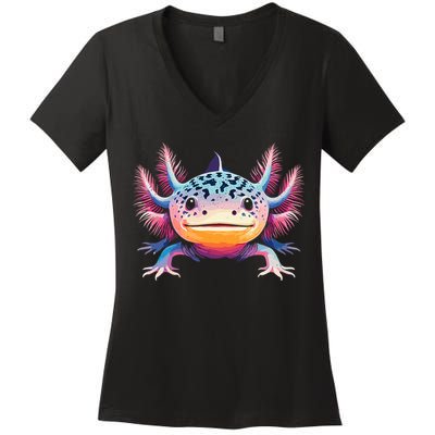 Watercolor Axolotl Gift Adults Black Cartoon Axolotl  Women's V-Neck T-Shirt