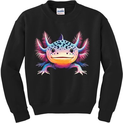 Watercolor Axolotl Gift Adults Black Cartoon Axolotl  Kids Sweatshirt