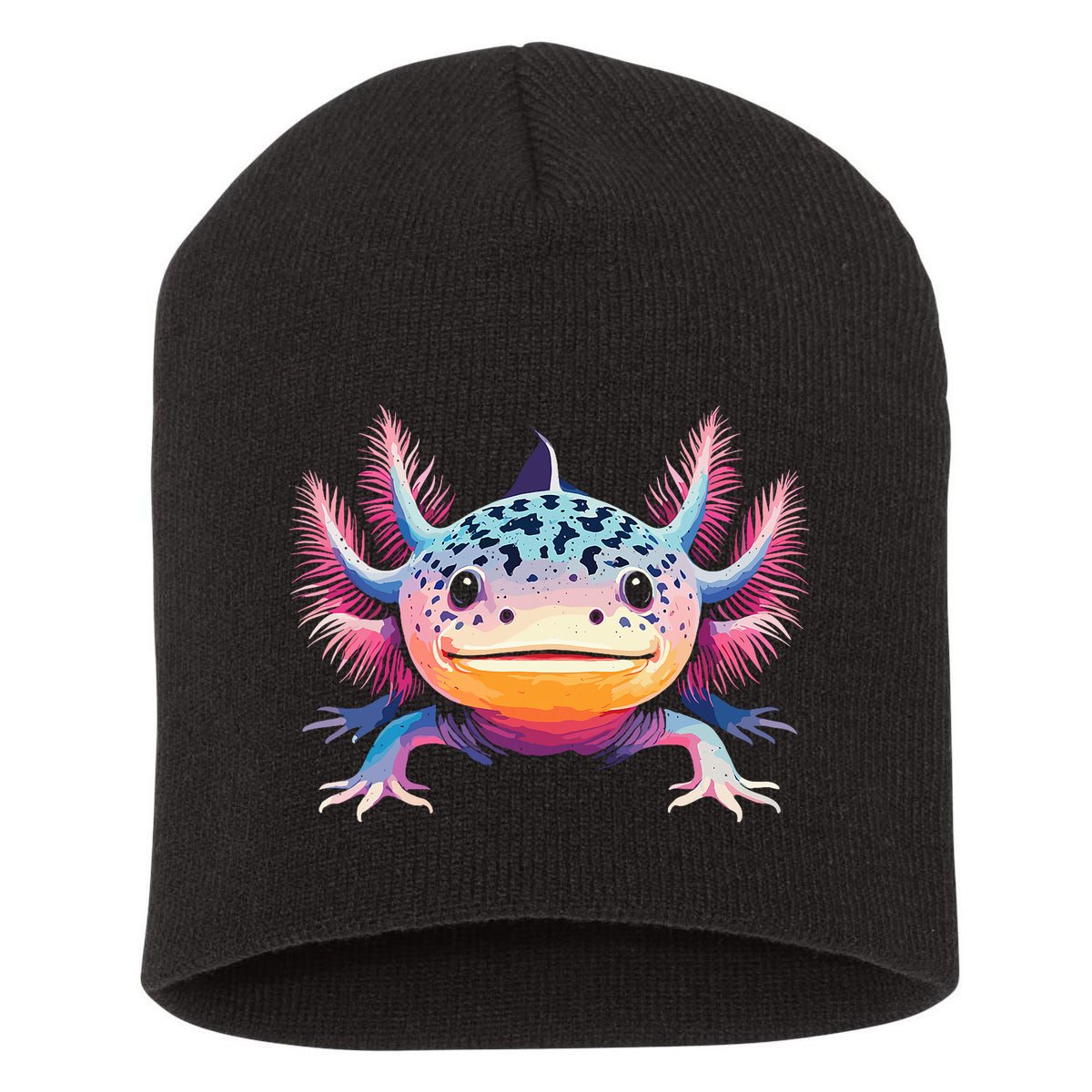 Watercolor Axolotl Gift Adults Black Cartoon Axolotl  Short Acrylic Beanie