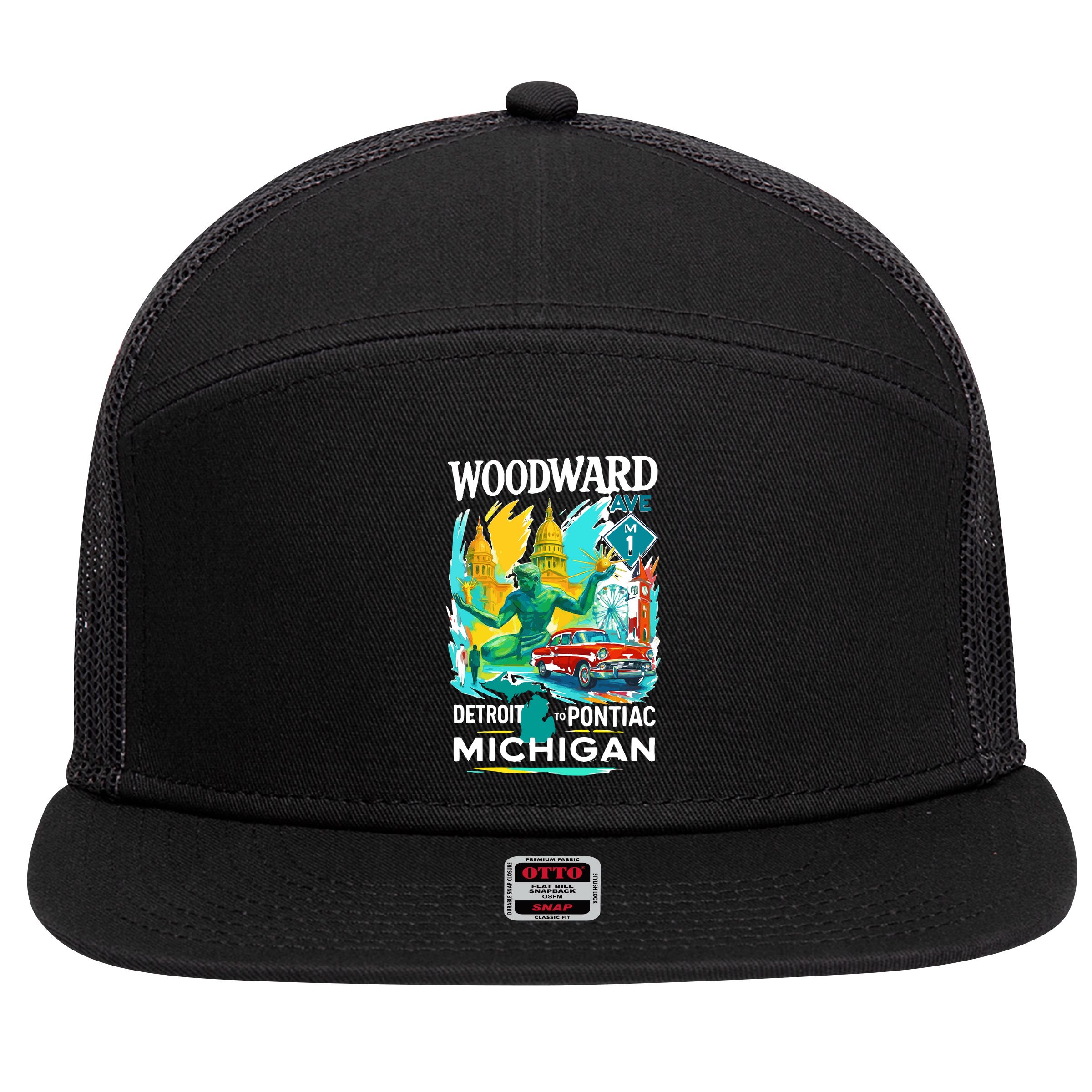 Woodward Avenue Heartbeat Of Michigan 7 Panel Mesh Trucker Snapback Hat