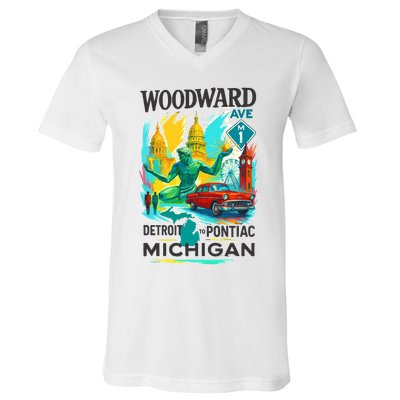 Woodward Avenue Heartbeat Of Michigan V-Neck T-Shirt