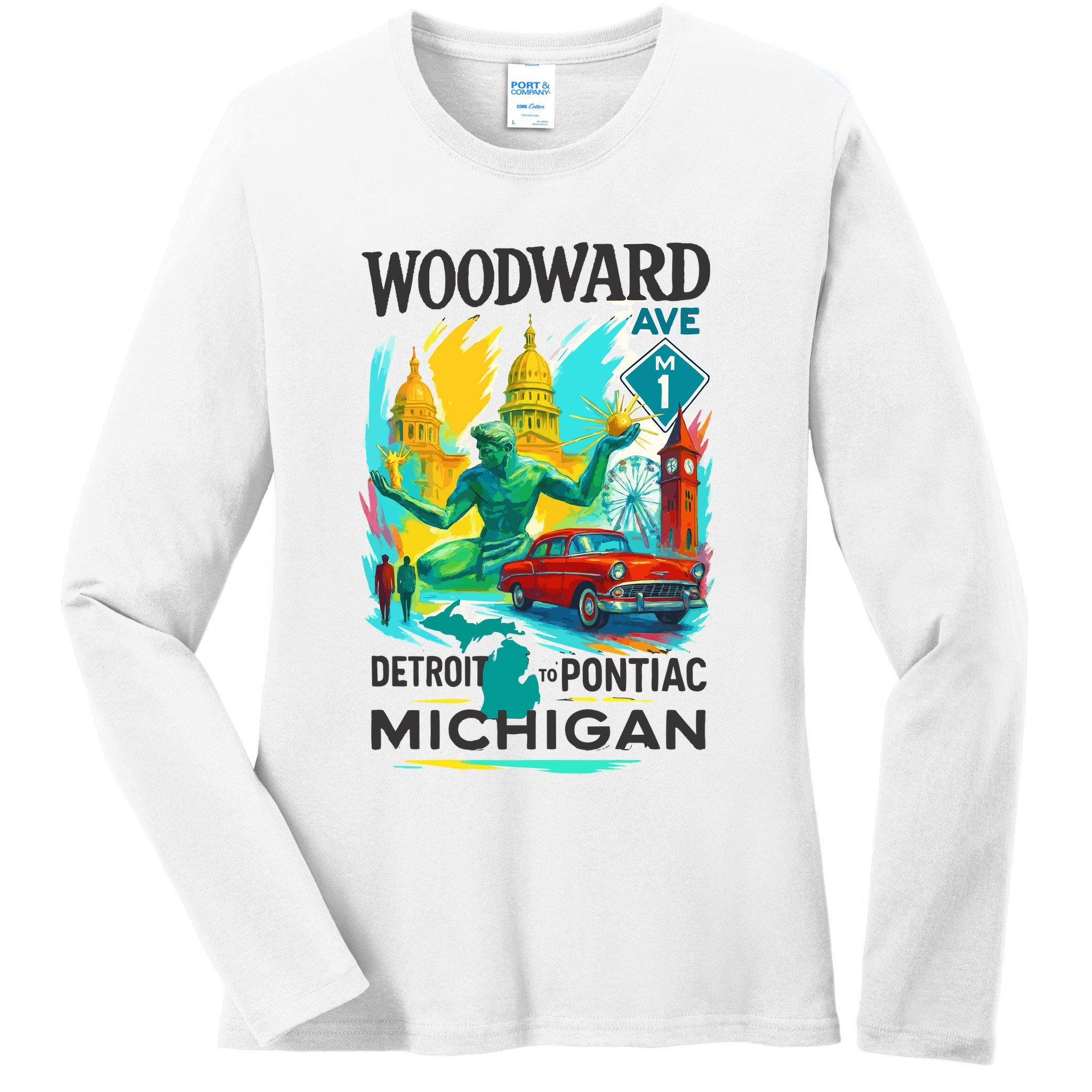 Woodward Avenue Heartbeat Of Michigan Ladies Long Sleeve Shirt
