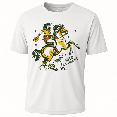 Wild As Heck Cute Retro Cowgirl Pinup Riding A Horse Performance Shirt