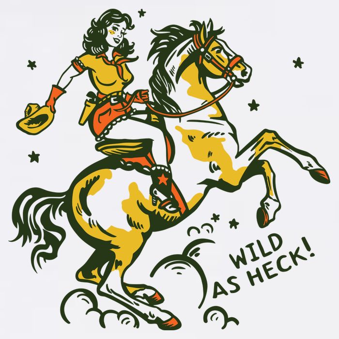 Wild As Heck Cute Retro Cowgirl Pinup Riding A Horse Cooling Performance Crew T-Shirt
