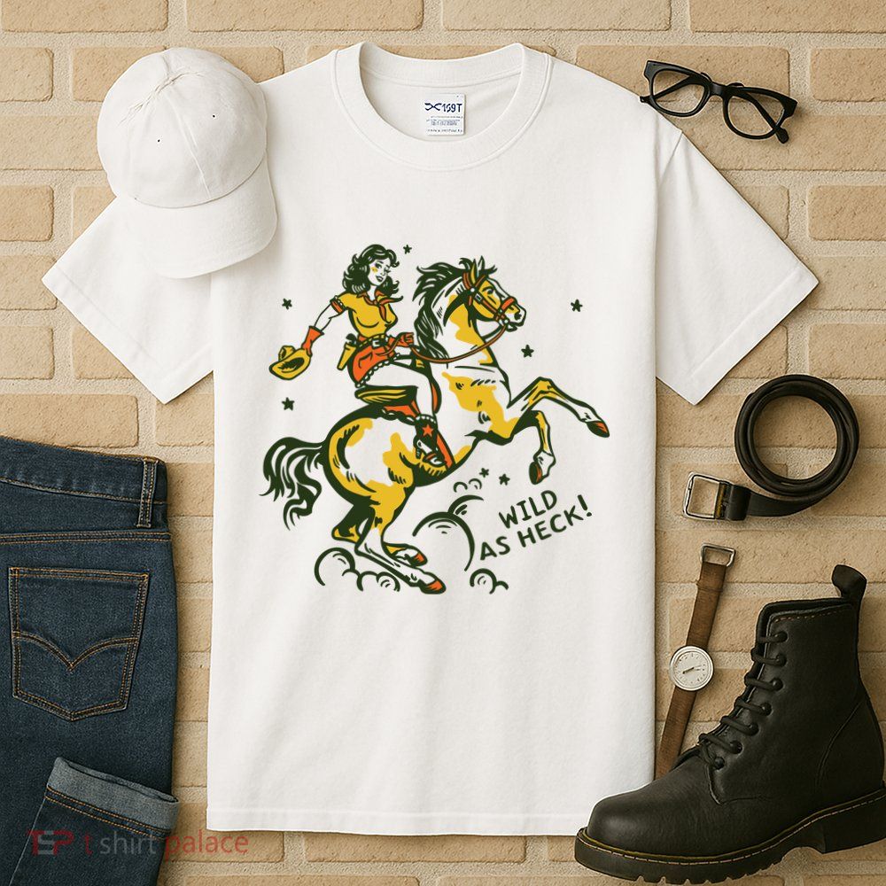 Wild As Heck Cute Retro Cowgirl Pinup Riding A Horse Tall T-Shirt