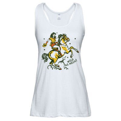 Wild As Heck Cute Retro Cowgirl Pinup Riding A Horse Ladies Essential Flowy Tank