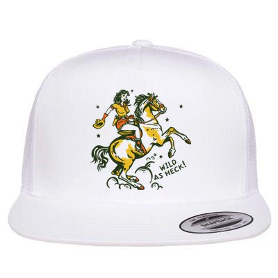 Wild As Heck Cute Retro Cowgirl Pinup Riding A Horse Flatbill Hat