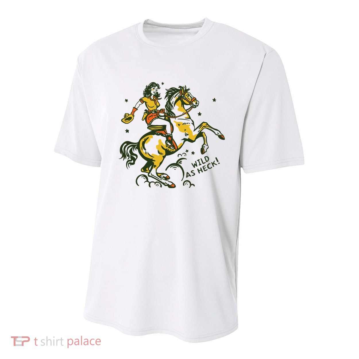 Wild As Heck Cute Retro Cowgirl Pinup Riding A Horse Youth Performance Sprint T-Shirt