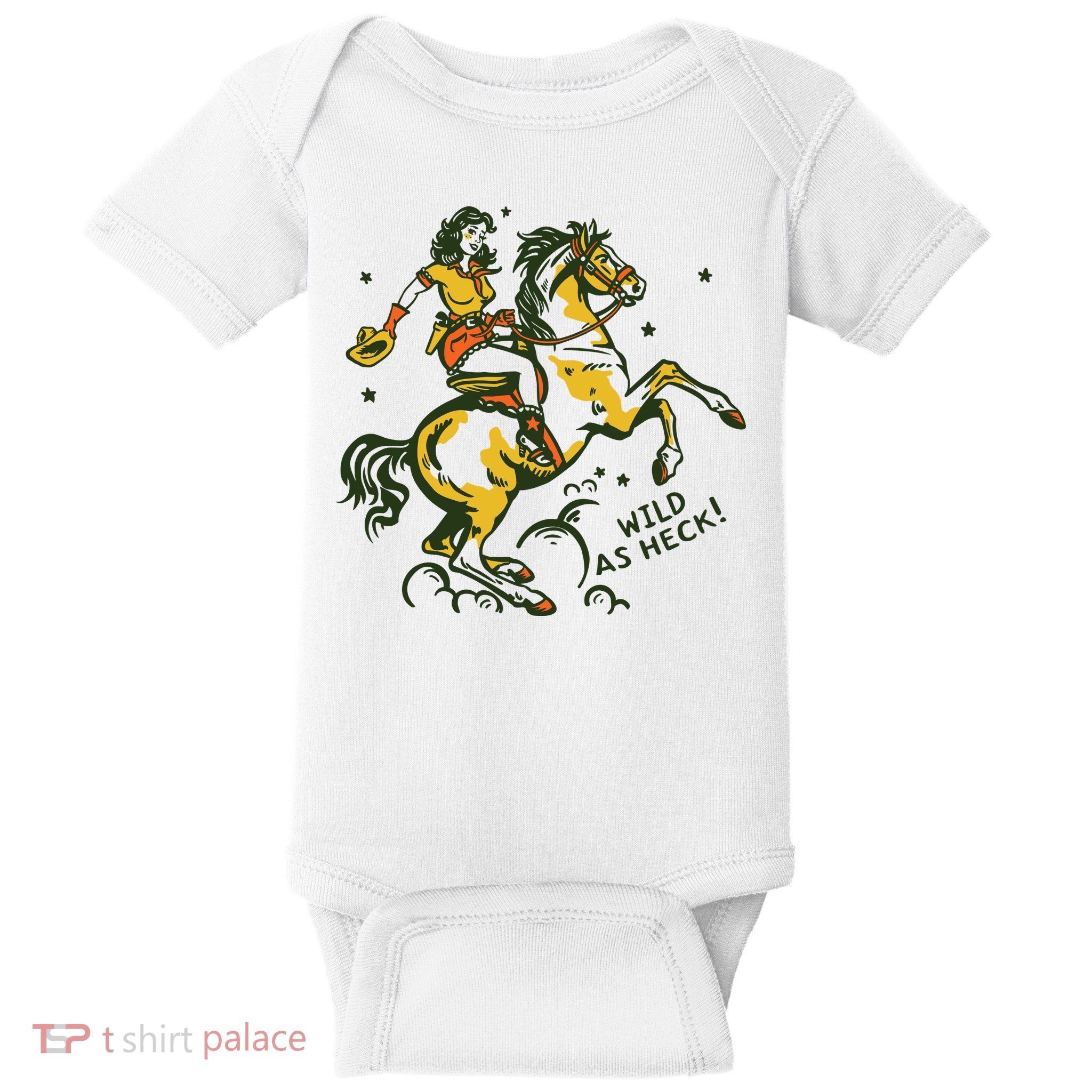 Wild As Heck Cute Retro Cowgirl Pinup Riding A Horse Baby Bodysuit