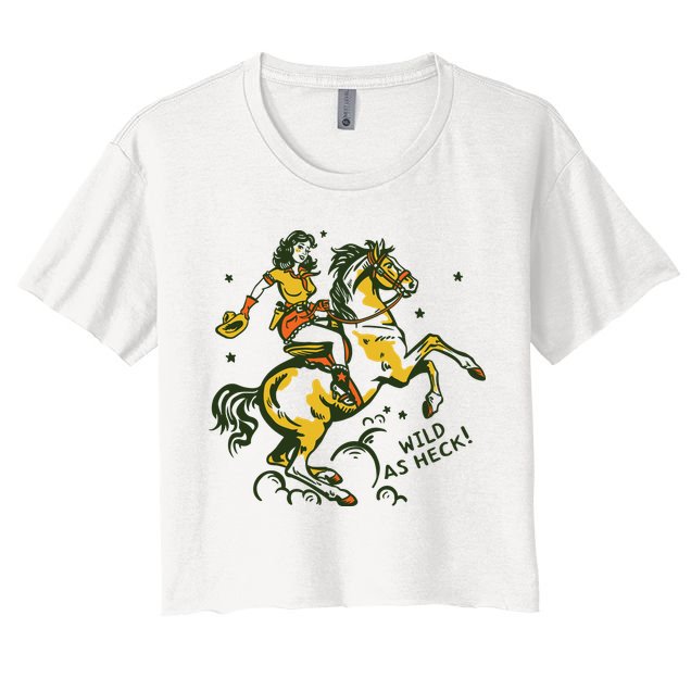 Wild As Heck Cute Retro Cowgirl Pinup Riding A Horse Crop Top