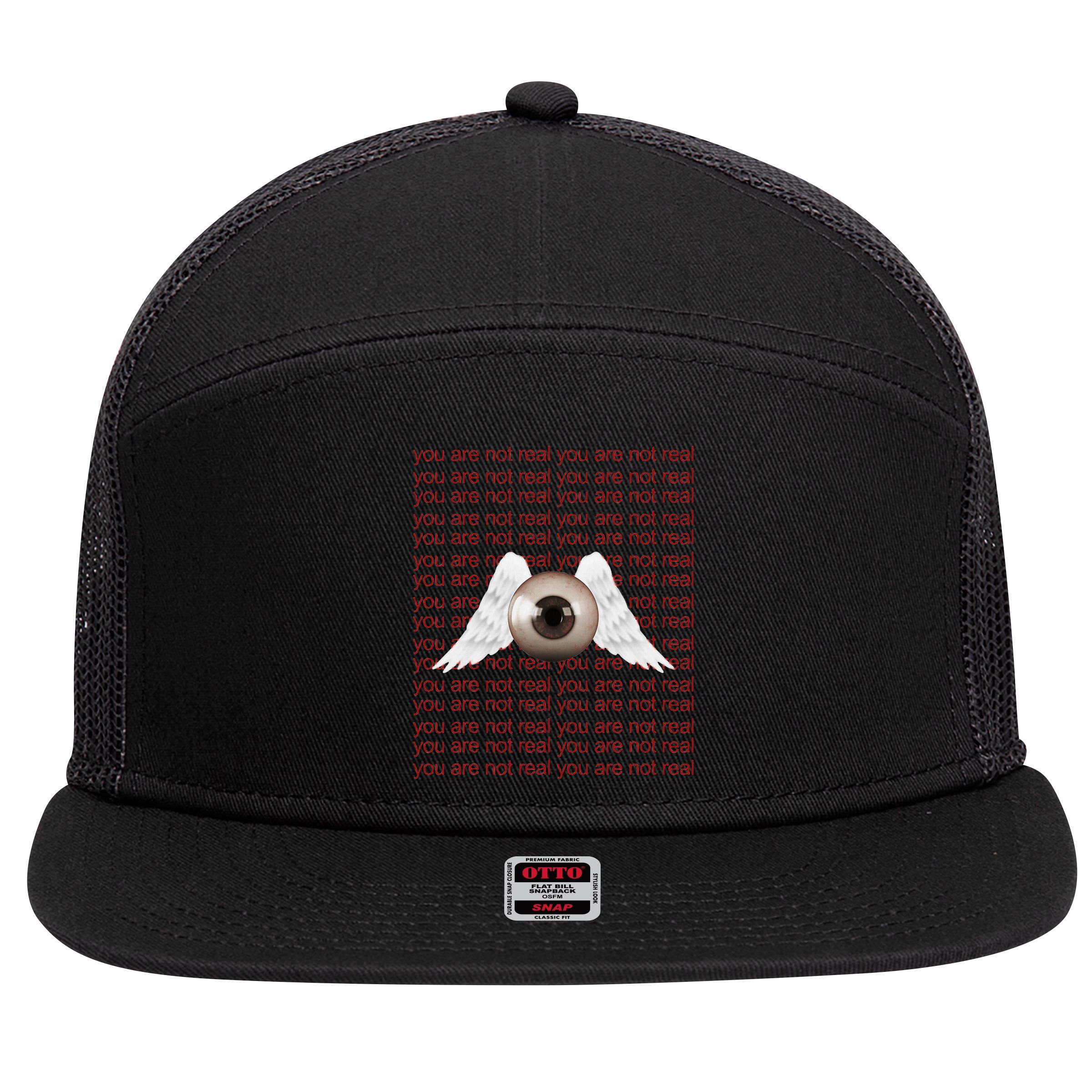 Weirdcore Aesthetic Human Eye Winged Eyeball Strangecore 7 Panel Mesh Trucker Snapback Hat