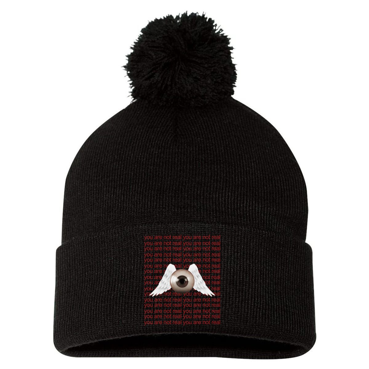 Weirdcore Aesthetic Human Eye Winged Eyeball Strangecore Pom Pom 12in Knit Beanie
