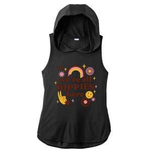 We're All Hippies Here Rainbow Retro Ladies PosiCharge Tri-Blend Wicking Draft Hoodie Tank