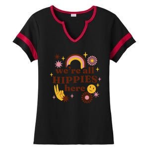 We're All Hippies Here Rainbow Retro Ladies Halftime Notch Neck Tee