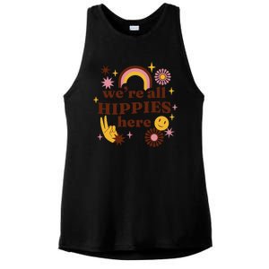 We're All Hippies Here Rainbow Retro Ladies PosiCharge Tri-Blend Wicking Tank