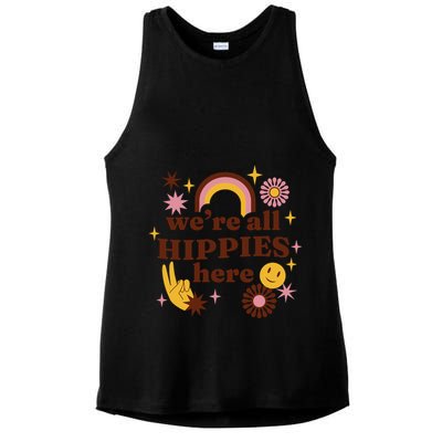 We're All Hippies Here Rainbow Retro Ladies PosiCharge Tri-Blend Wicking Tank