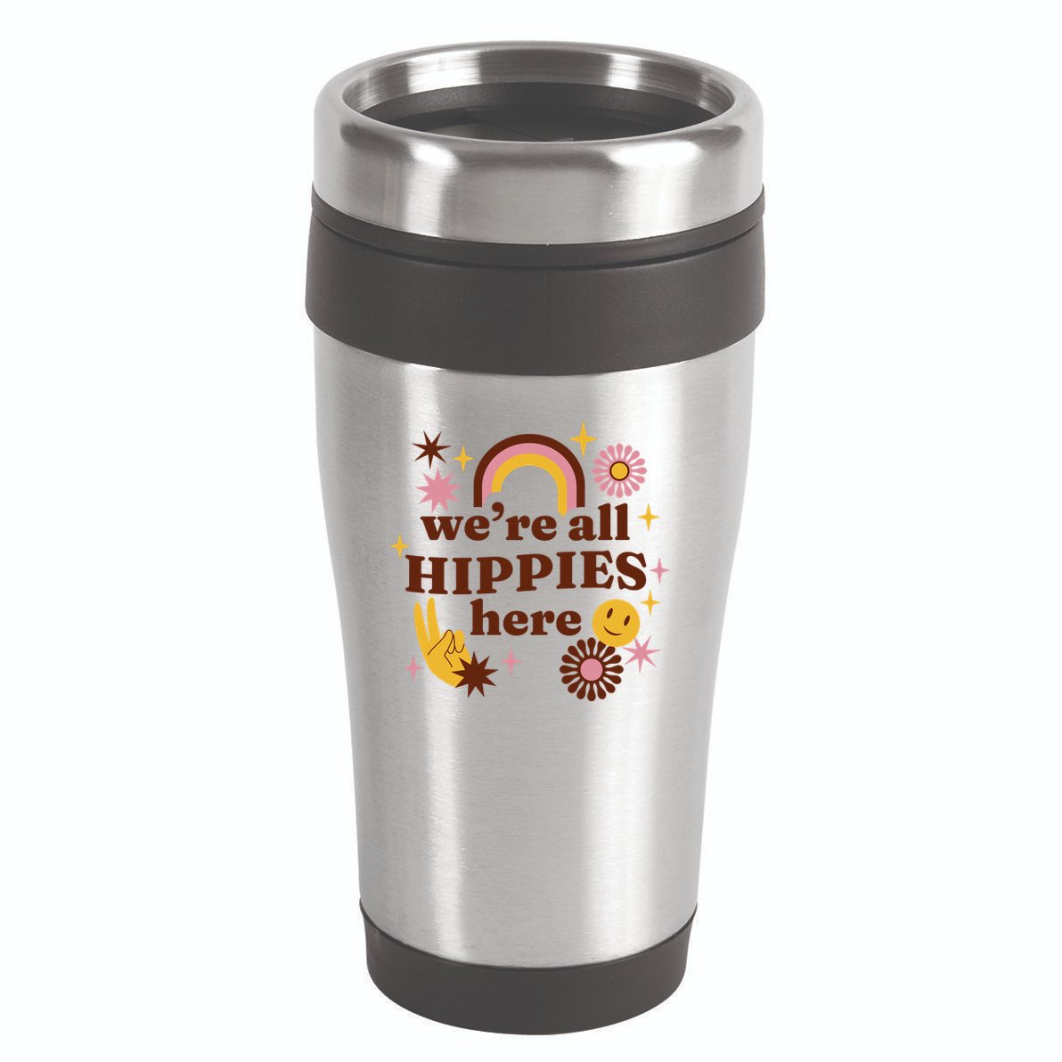 We're All Hippies Here Rainbow Retro 16oz Travel Tumbler