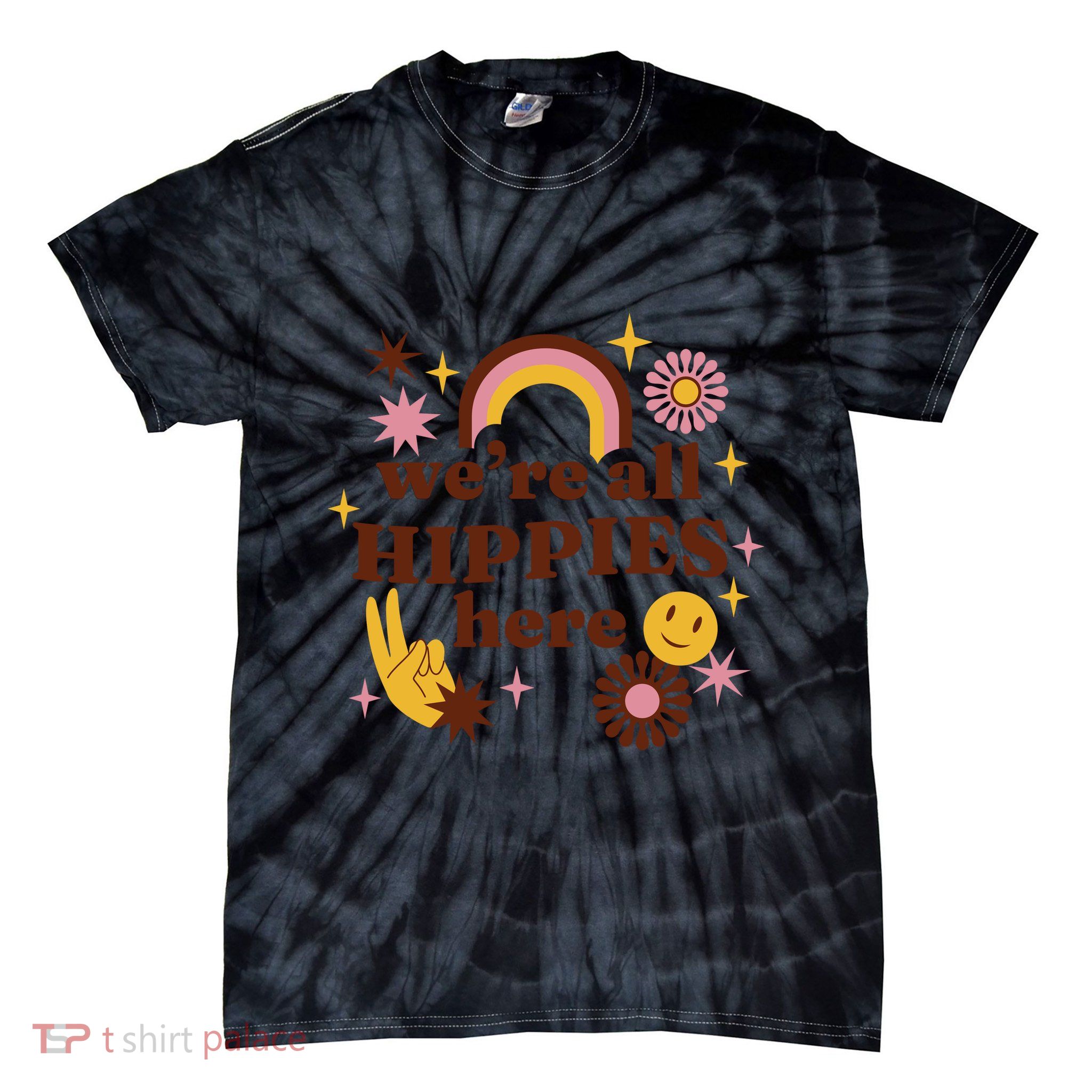 We're All Hippies Here Rainbow Retro Tie-Dye T-Shirt