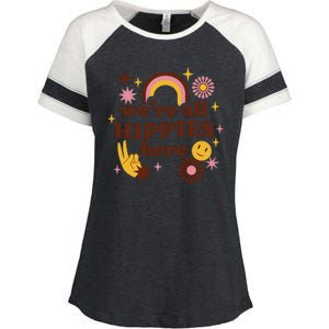 We're All Hippies Here Rainbow Retro Enza Ladies Jersey Colorblock Tee