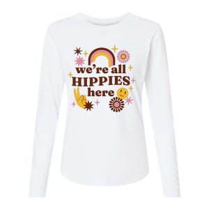 We're All Hippies Here Rainbow Retro Womens Cotton Relaxed Long Sleeve T-Shirt