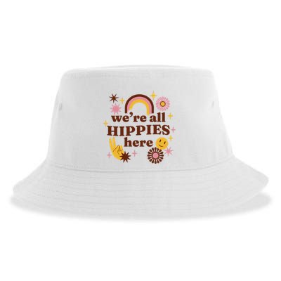 We're All Hippies Here Rainbow Retro Sustainable Bucket Hat