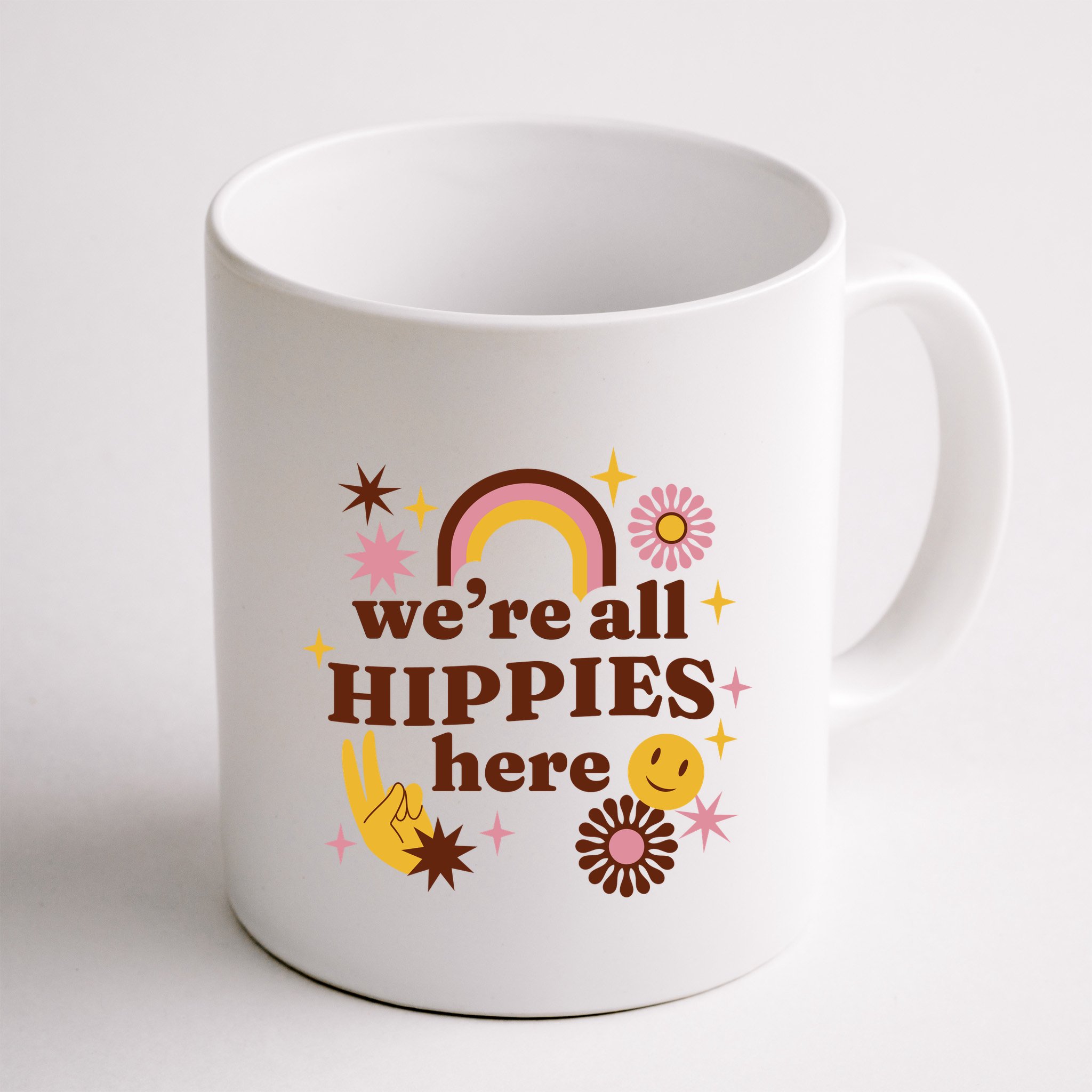 We're All Hippies Here Rainbow Retro Mug