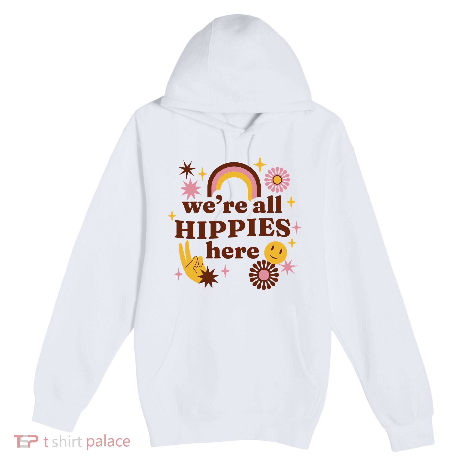 We're All Hippies Here Rainbow Retro Premium Pullover Hoodie
