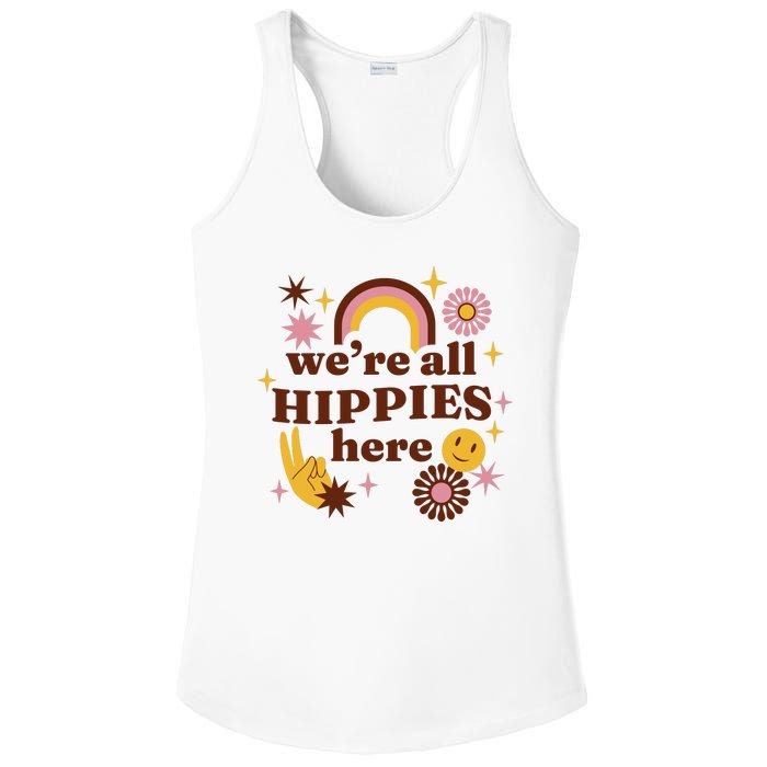 We're All Hippies Here Rainbow Retro Ladies PosiCharge Competitor Racerback Tank