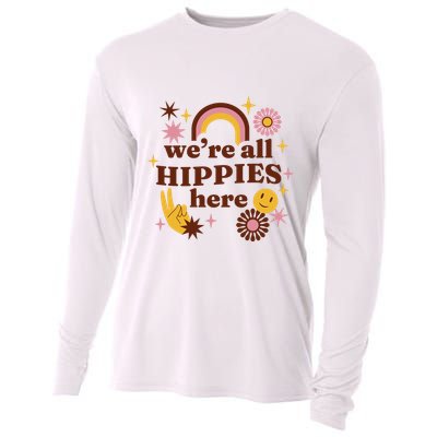 We're All Hippies Here Rainbow Retro Cooling Performance Long Sleeve Crew