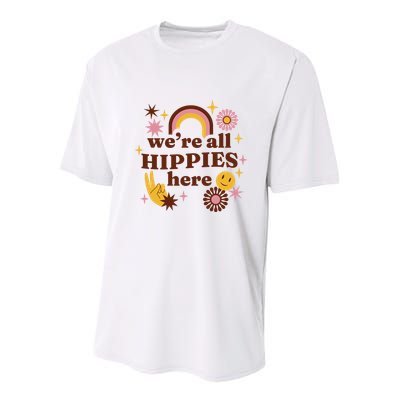 We're All Hippies Here Rainbow Retro Youth Performance Sprint T-Shirt