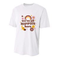 We're All Hippies Here Rainbow Retro Youth Performance Sprint T-Shirt