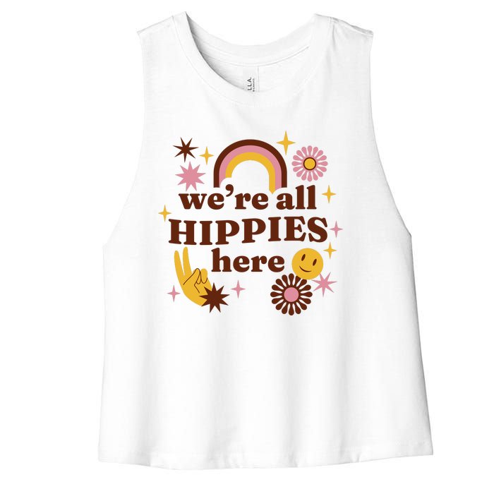 We're All Hippies Here Rainbow Retro Women's Racerback Cropped Tank