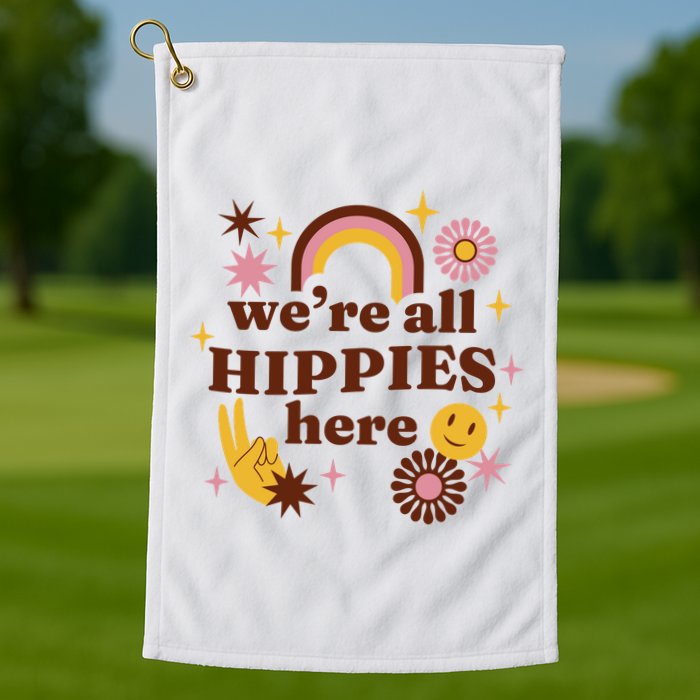 We're All Hippies Here Rainbow Retro Golf Towel