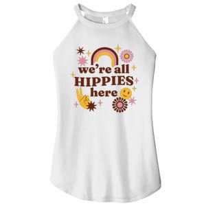 We're All Hippies Here Rainbow Retro Women's Perfect Tri Rocker Tank