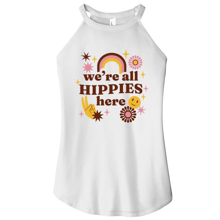 We're All Hippies Here Rainbow Retro Women's Perfect Tri Rocker Tank