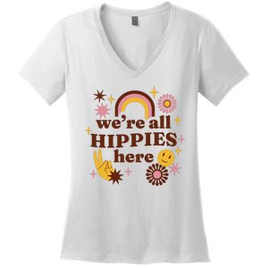 We're All Hippies Here Rainbow Retro Women's V-Neck T-Shirt