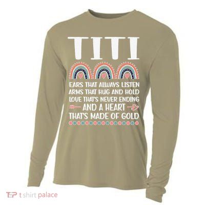 Womens A Heart Of Gold Titi Auntie Appreciation Titi Aunt Cooling Performance Long Sleeve Crew
