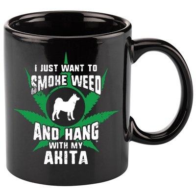 Weed And Hang With My Akita Funny 11oz C Handle Ceramic Mug