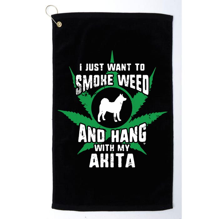 Weed And Hang With My Akita Funny Golf Towel