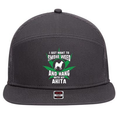 Weed And Hang With My Akita Funny 7 Panel Mesh Trucker Snapback Hat