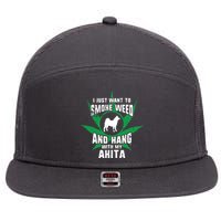 Weed And Hang With My Akita Funny 7 Panel Mesh Trucker Snapback Hat