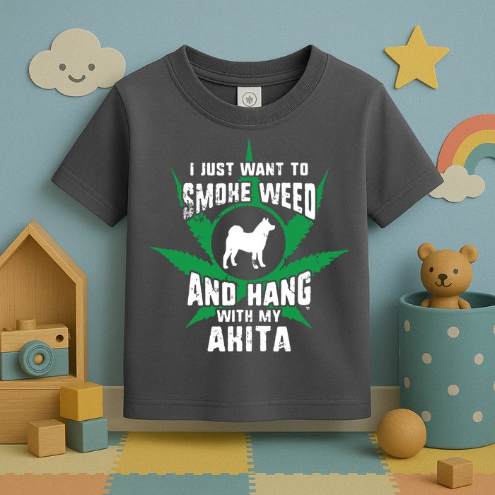Weed And Hang With My Akita Funny Toddler T-Shirt