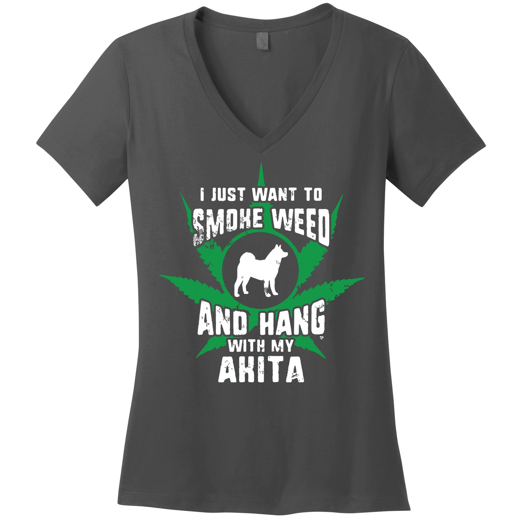 Weed And Hang With My Akita Funny Women's V-Neck T-Shirt