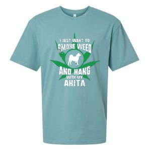 Weed And Hang With My Akita Funny Sueded Cloud Jersey T-Shirt