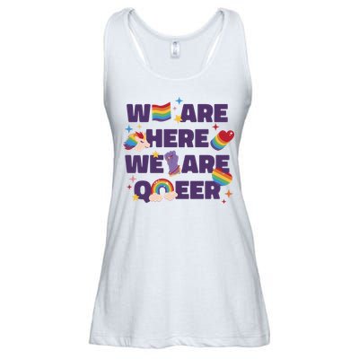 We Are Here We Are Queer Rainbow LGBTQ Ladies Essential Flowy Tank