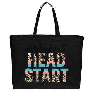 Wild About Head Start Teacher Leopard 1st Day Back To School Cotton Canvas Jumbo Tote