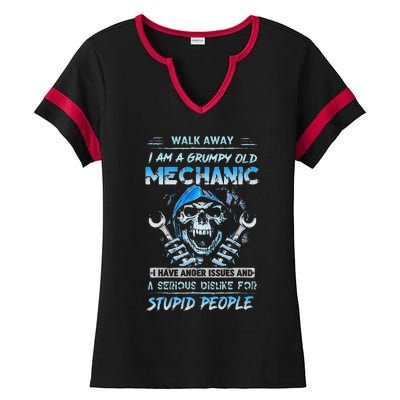 Walk Away I Am A Grumpy Old Mechanic I Have Anger Issues Min Ladies Halftime Notch Neck Tee