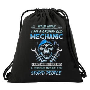 Walk Away I Am A Grumpy Old Mechanic I Have Anger Issues Min Drawstring Bag