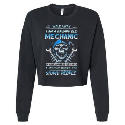 Walk Away I Am A Grumpy Old Mechanic I Have Anger Issues Min Cropped Pullover Crew