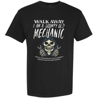 Walk Away Im Grumpy Old Mechanic Funny Garage Grandpa Garment-Dyed Heavyweight T-Shirt